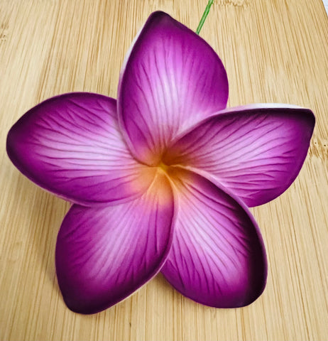 3.5” Purple with Yellow Middle Large Plumeria Full Bloom Ribbed Petals