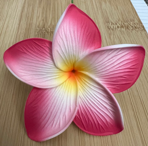 3.5” Pink Edges with Yellow Middle Large Plumeria - Full Bloom with Ribbed Edges