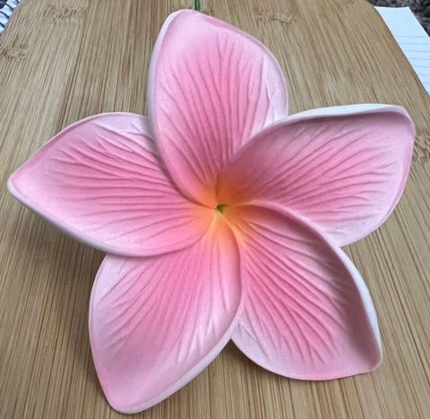 3.5” All Pink with Yellow Middle Large Plumeria - Full Bloom with Ribbed Petals