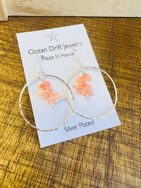 Ocean Drift Jewelry - Pink Coral Hoops