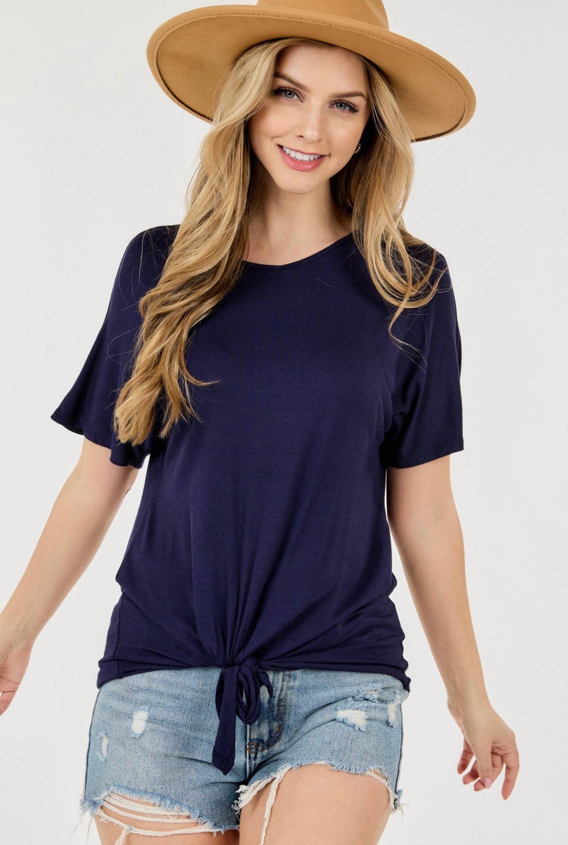 Ani Round Neck with Front Tie Flowy Top