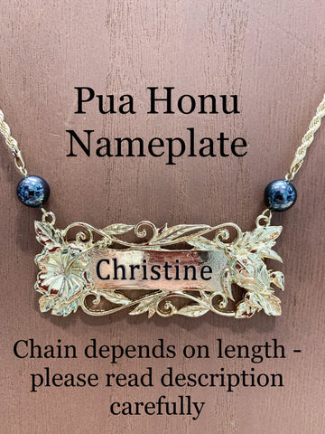 Pua Honu Custom Necklace Large Nameplate in Hamilton Gold Plated