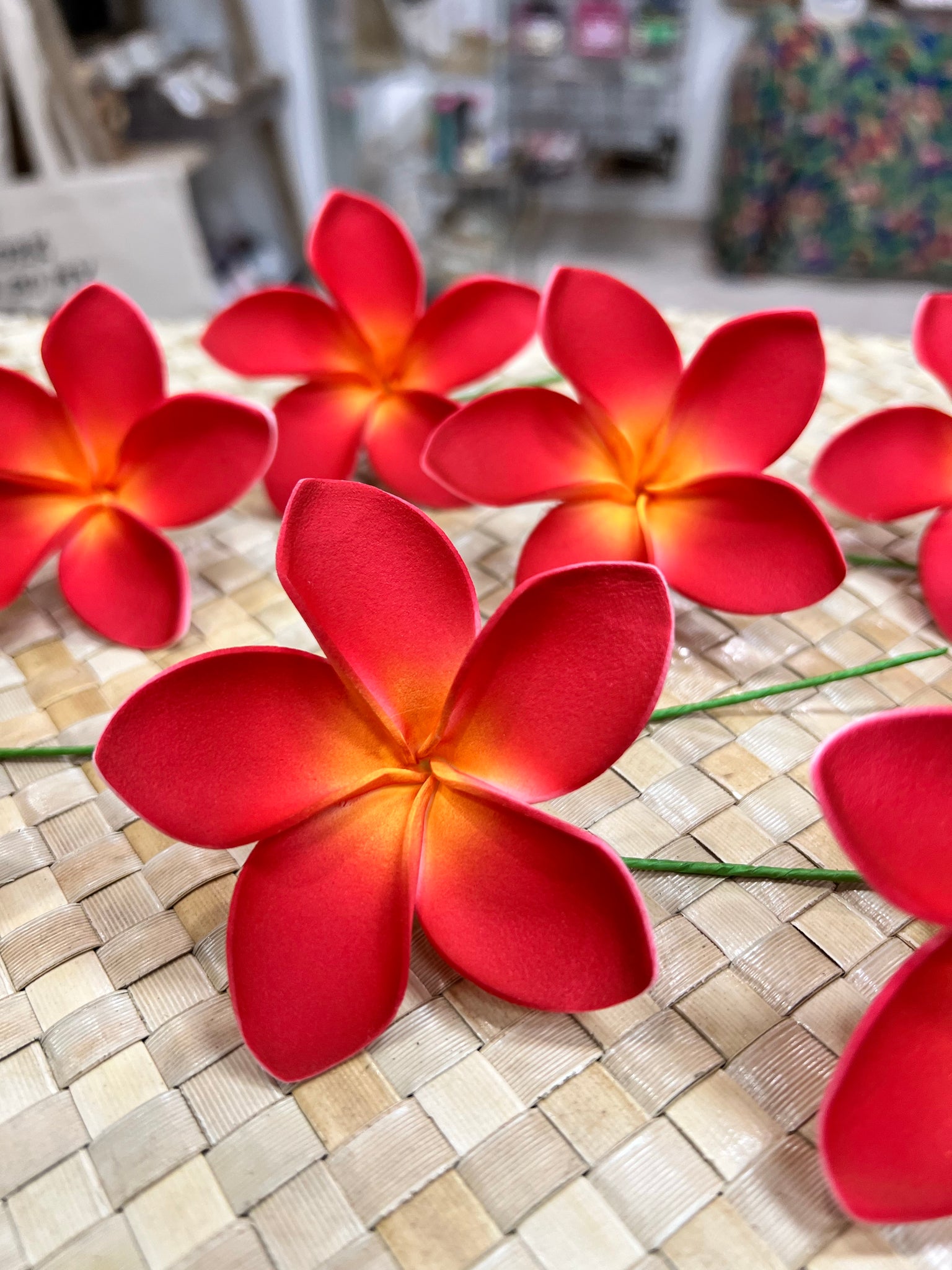 3” All Red Plumeria with Yellow Middle Medium Size