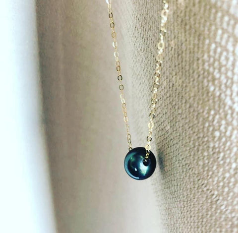 Genuine Tahitian Pearl Floater Necklace - Gold Filled Chain