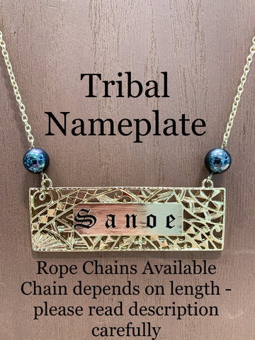 Tribal Style Custom Necklace Large Nameplate in Hamilton Gold Plated