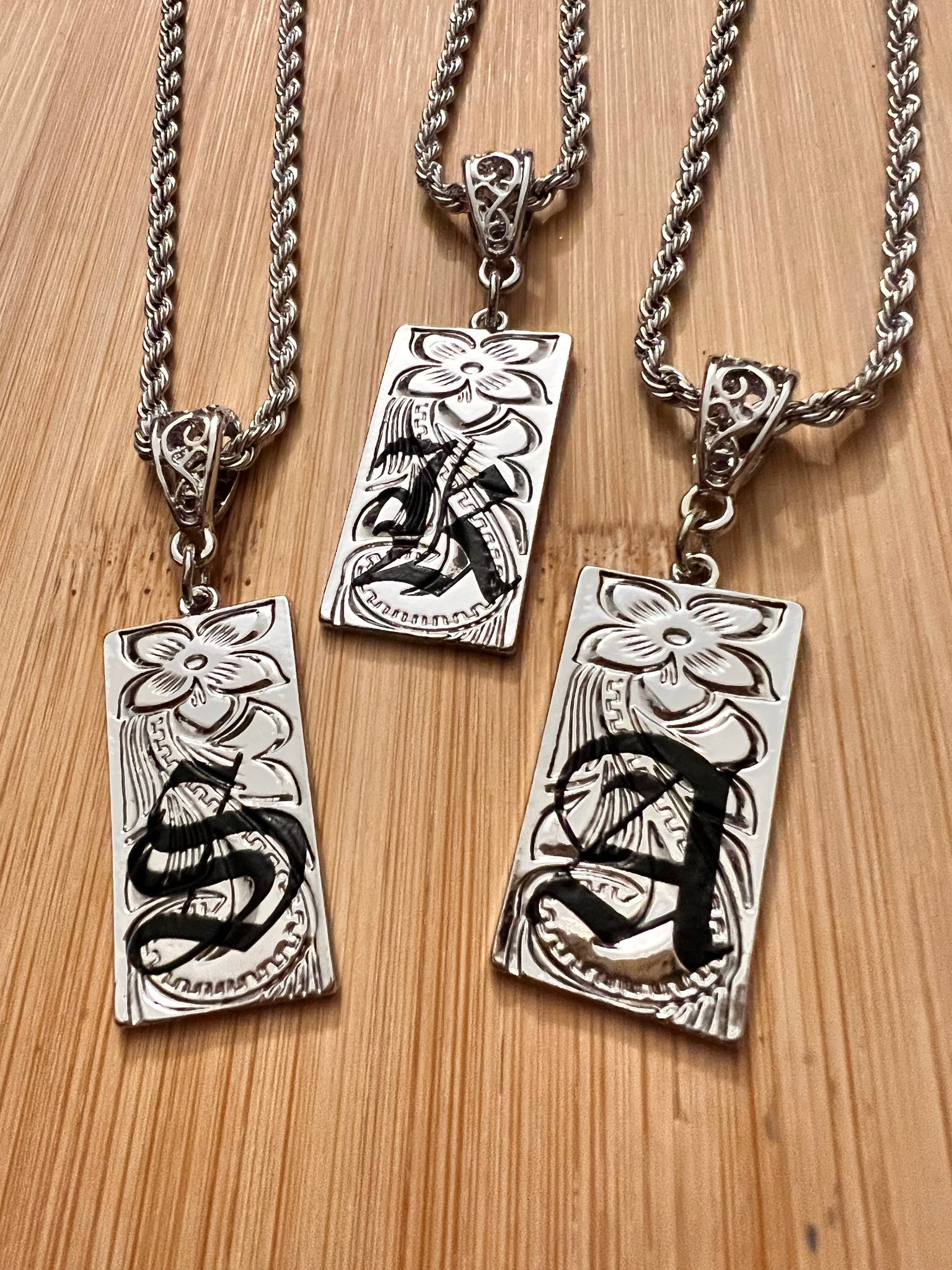 Custom Hawaiian Scroll Initial Silver Pendant - Silver Dipped